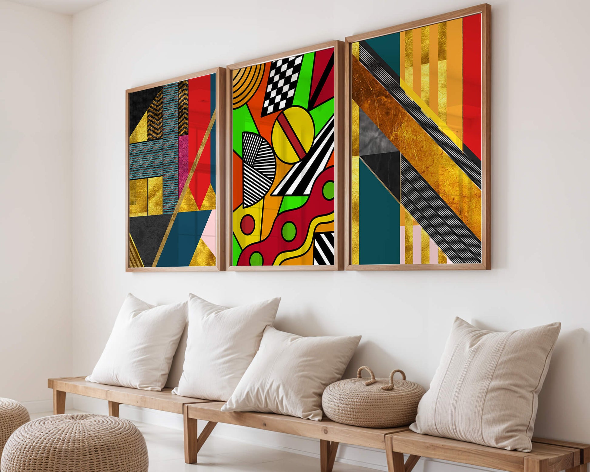 Composición De Arte Abstracto Con Elementos Geométricos Y Dorados