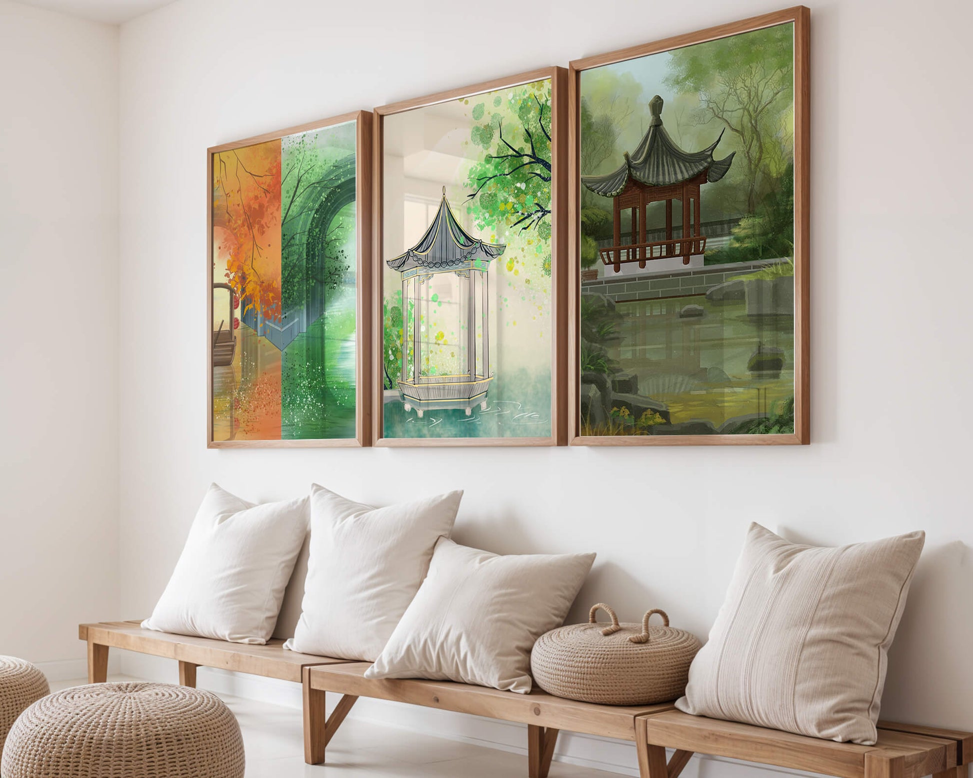 Art de paysages orientaux avec des éléments architecturaux