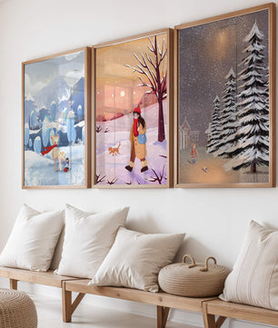 Dreier-Set mit Winterillustrationen in warmen und kalten Tönen