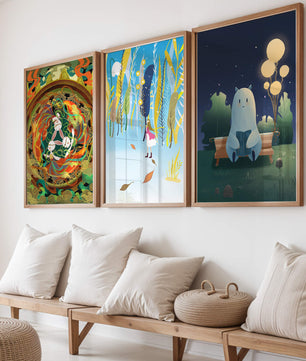 Ensemble de trois œuvres d'art murales avec des éléments dorés