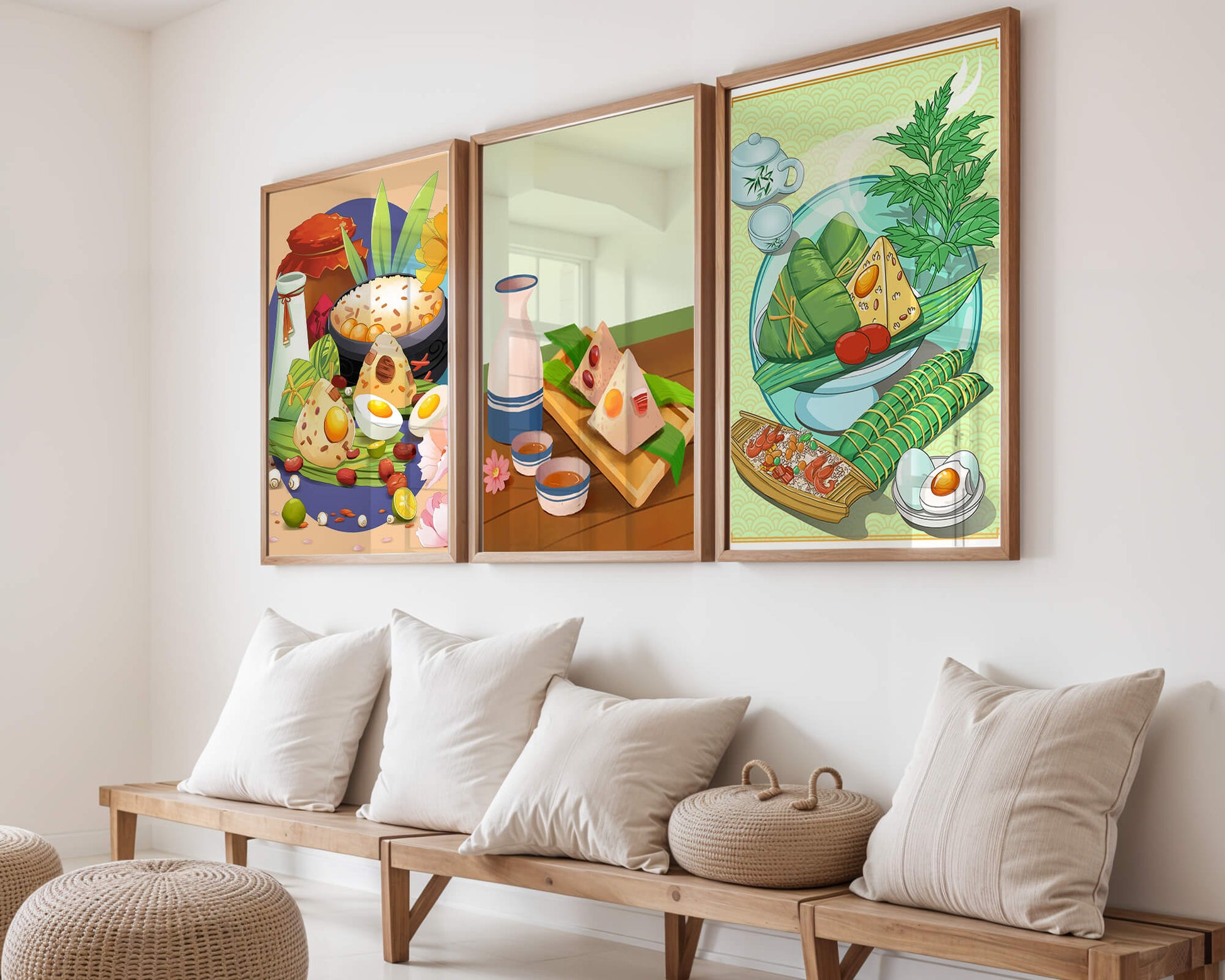 Illustrations de cuisine asiatique dans des cadres en bois