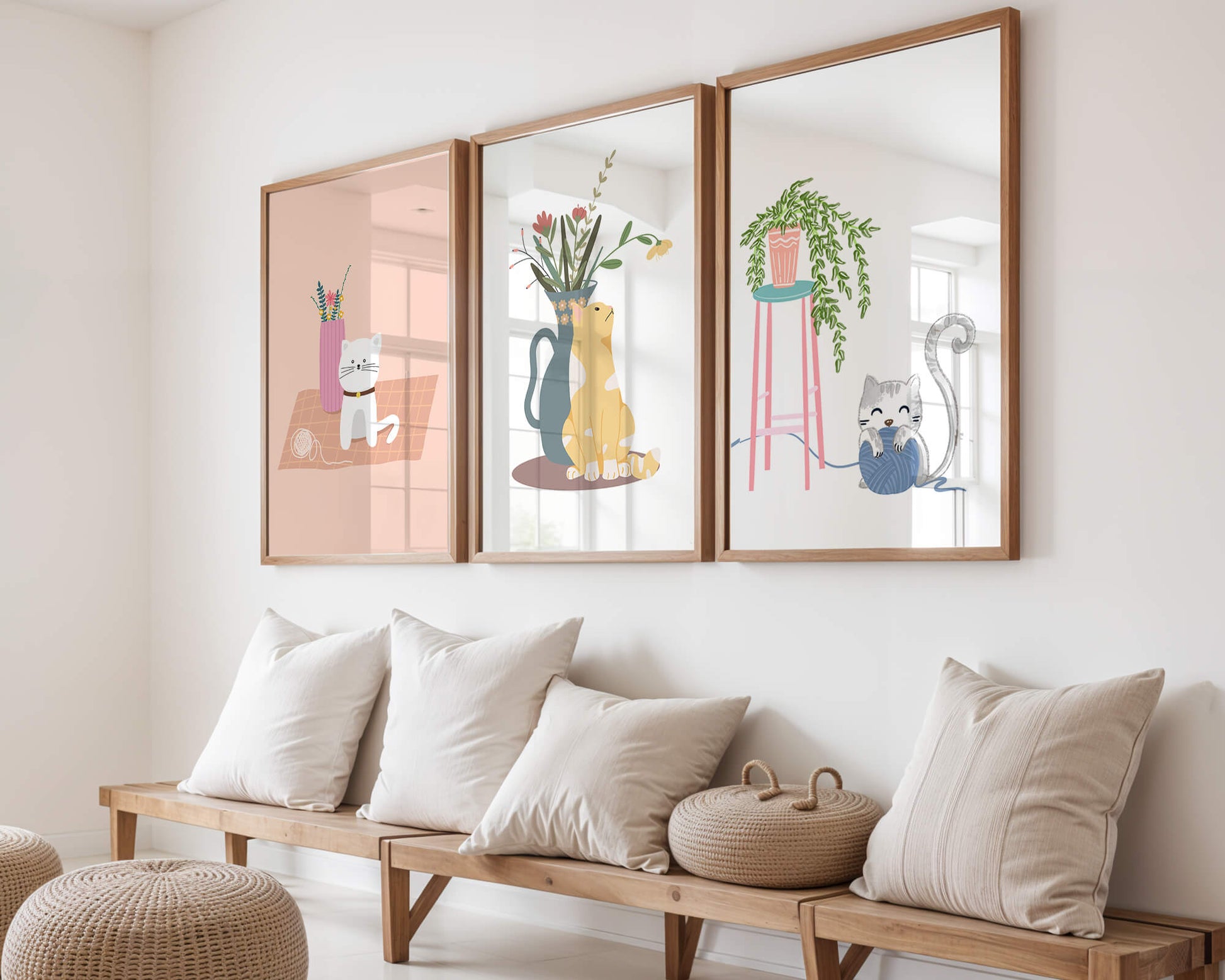 Imágenes Decorativas de Gatos y Plantas en Interiores Modernos