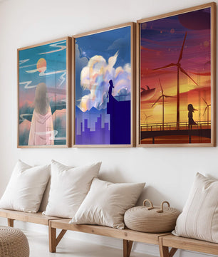 Zeitgenössische Kunst: Minimalistisches Triptychon mit Landschaften