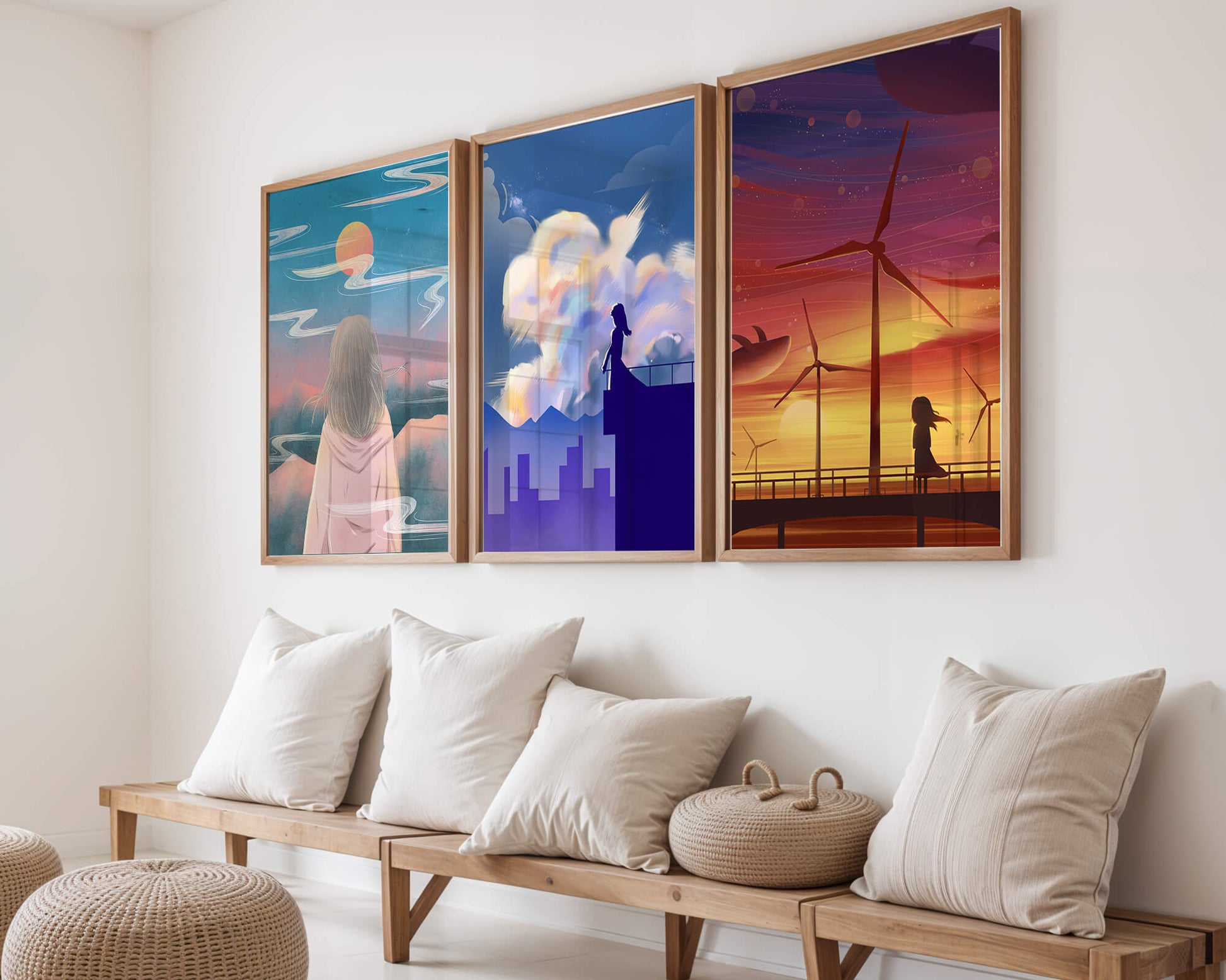 Zeitgenössische Kunst: Minimalistisches Triptychon mit Landschaften