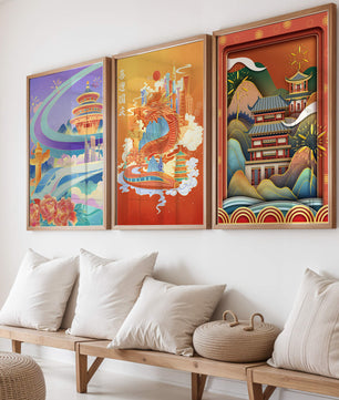 Piezas de Arte Cultural con Elementos Asiáticos y Motivos Tradicionales