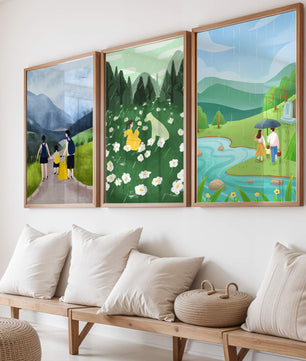 Set aus Drei Naturlandschaften mit Holzrahmen