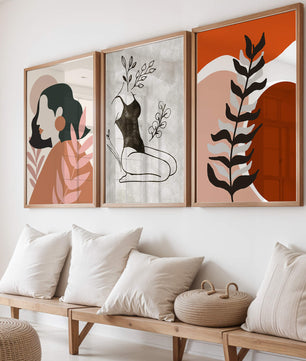 Triptyque d'art minimaliste dans des tons terreux
