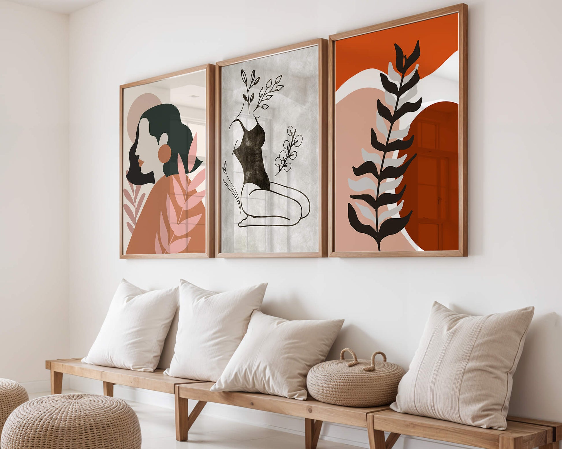Triptyque d'art minimaliste dans des tons terreux