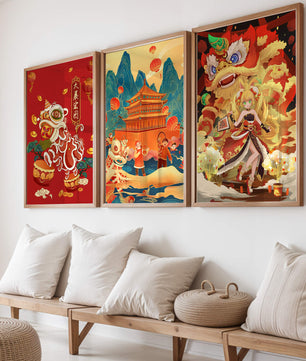 Décorations festives de style asiatique avec éléments dorés