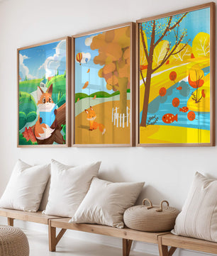 Ensemble d’illustrations de renards dans des paysages naturels