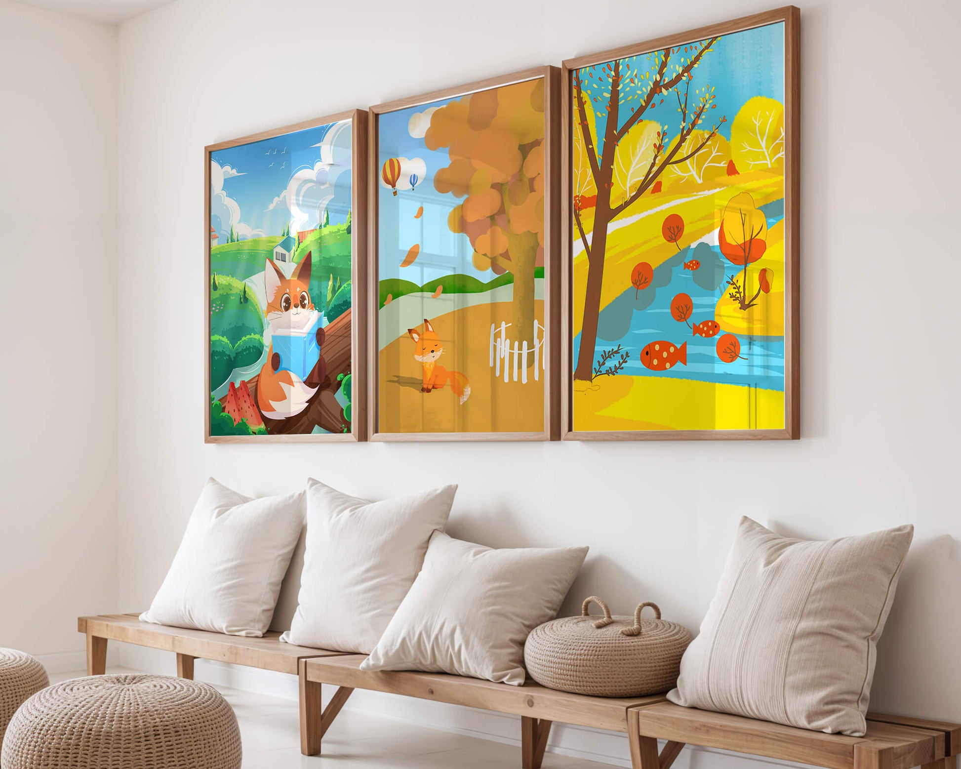 Conjunto de Ilustraciones de Zorros en Paisajes Naturales