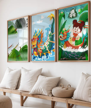 Art pour enfants avec des dragons et des éléments naturels dans un ton joyeux