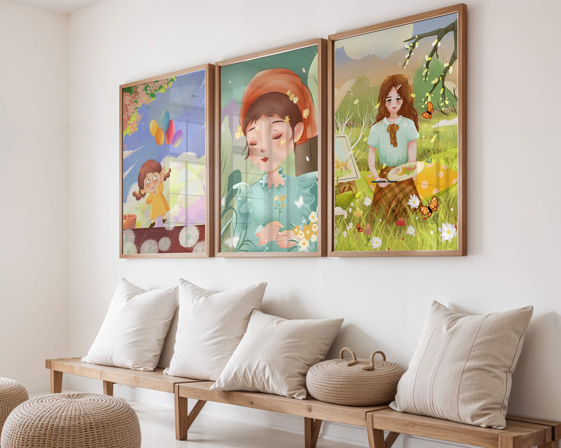 Art de filles en illustrations colorées et nature