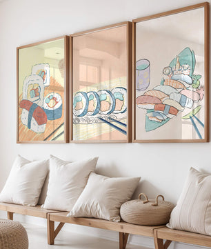 Ensemble d'art de sushi au design minimaliste dans un style aquarelle