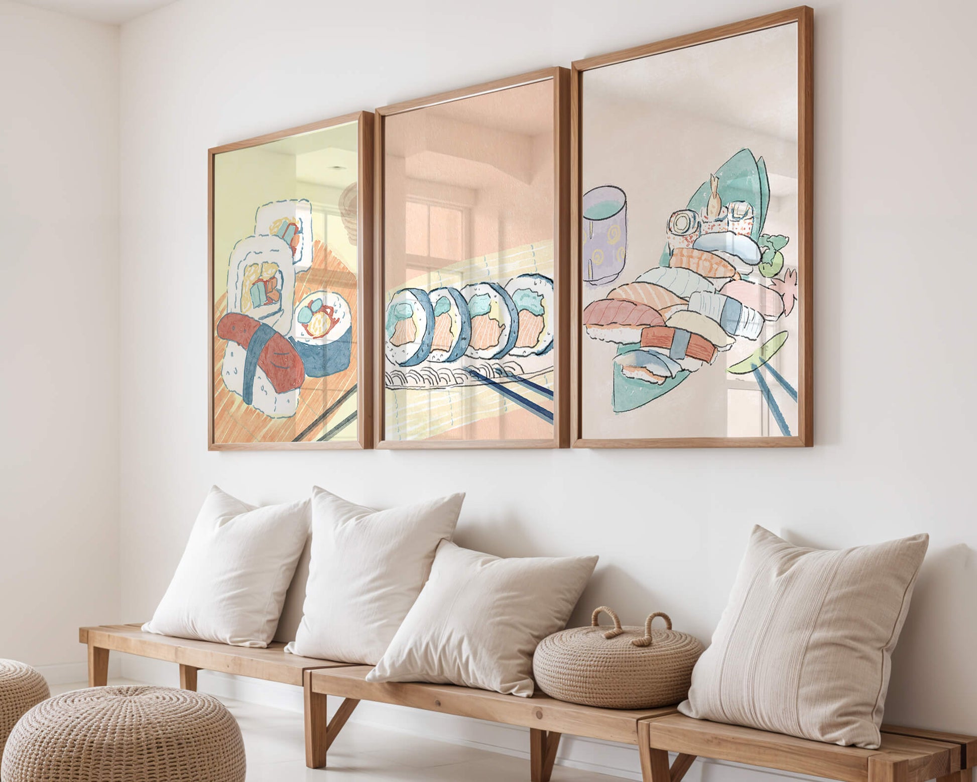 Ensemble d'art de sushi au design minimaliste dans un style aquarelle