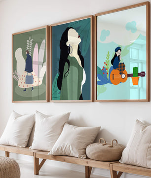 Triptyque d’Illustrations Modernes avec Figures Féminines