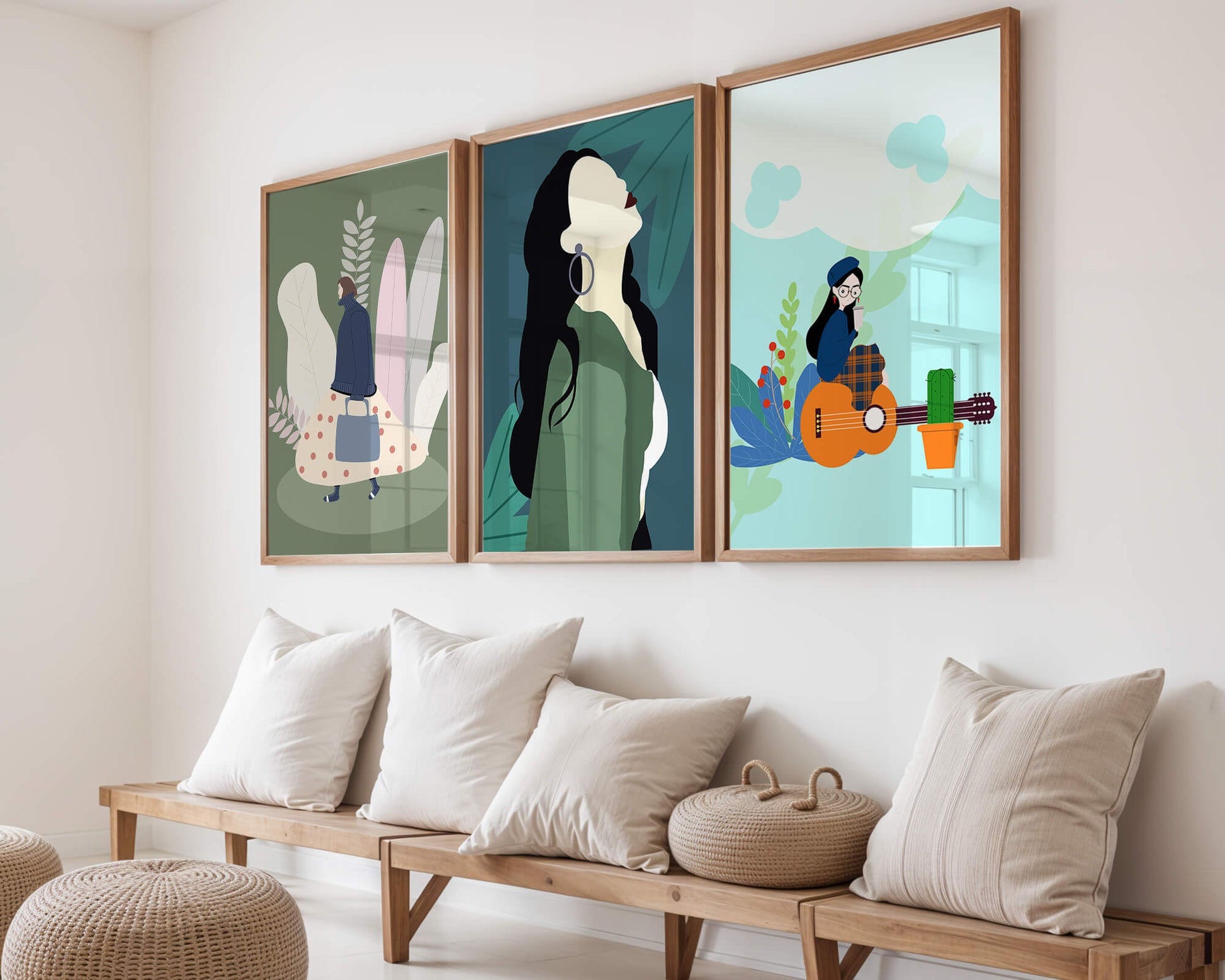 Triptyque d’Illustrations Modernes avec Figures Féminines