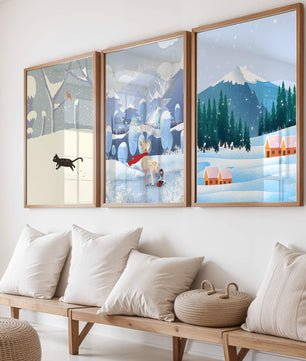 Ensemble d'illustrations hivernales avec des animaux et des paysages