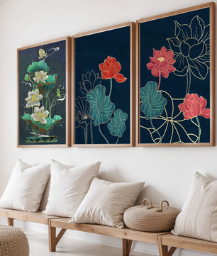 Ensemble d’impressions artistiques de fleurs de lotus dans différents styles