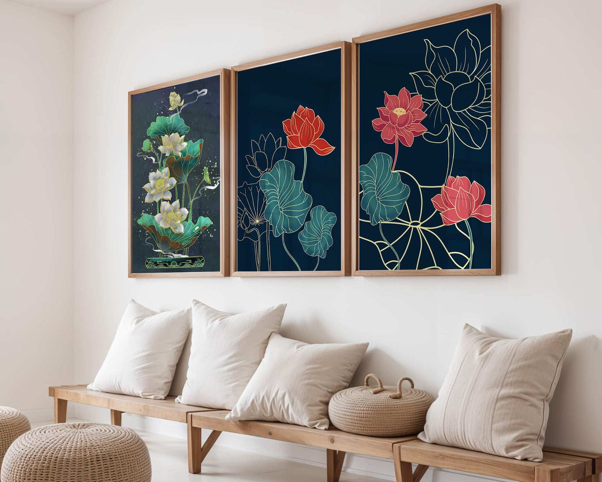 Ensemble d’impressions artistiques de fleurs de lotus dans différents styles