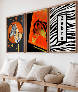 Ensemble d'impressions artistiques de zèbres au design moderne