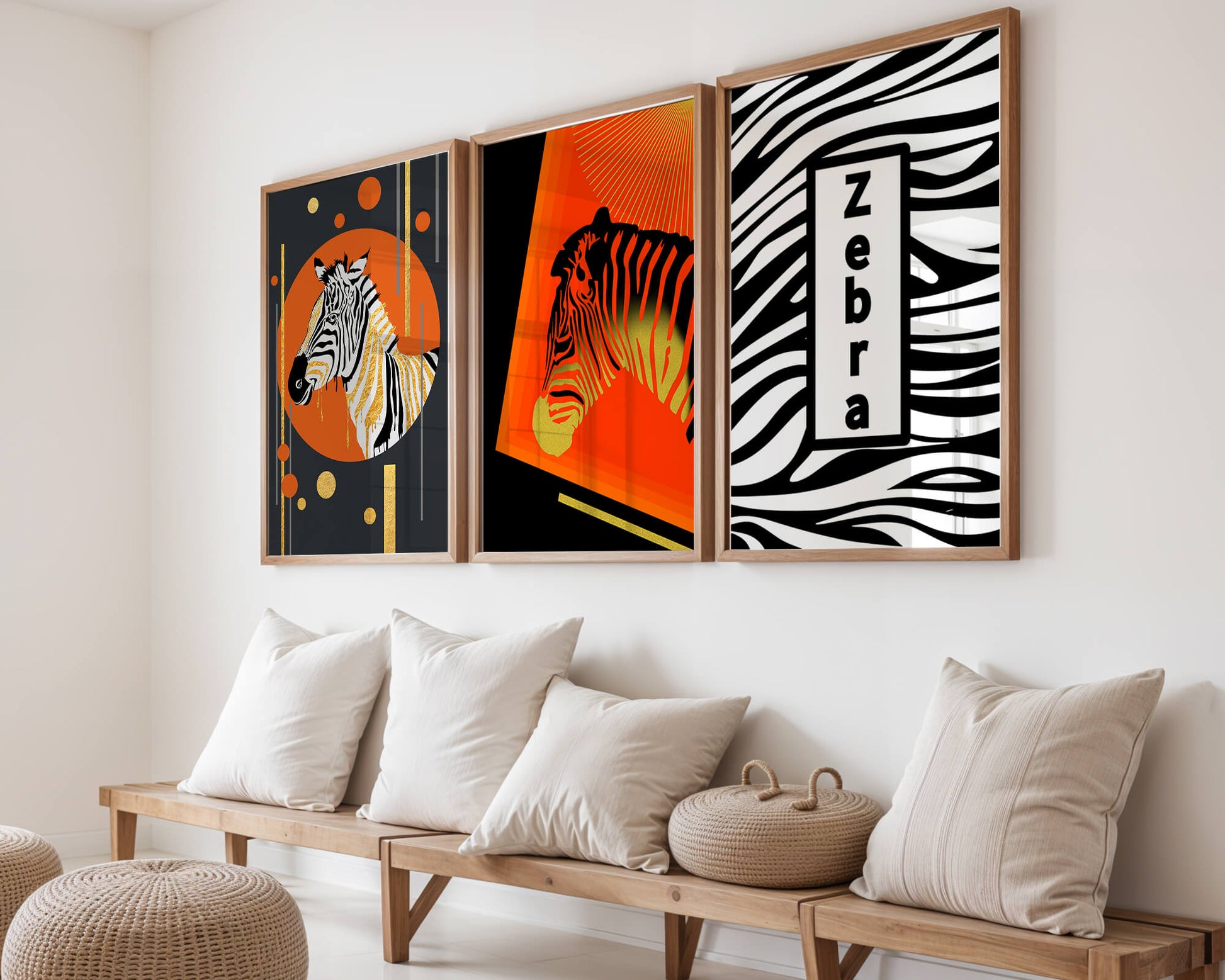 Ensemble d'impressions artistiques de zèbres au design moderne