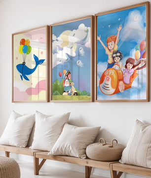 Conjunto de Ilustraciones Fantasía Infantil en Marcos Dorados