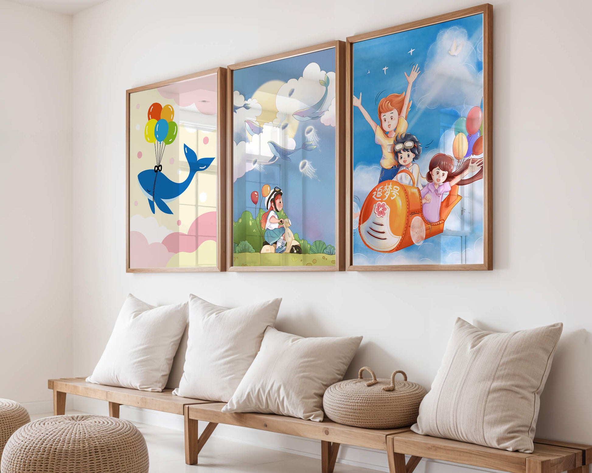 Conjunto de Ilustraciones Fantasía Infantil en Marcos Dorados