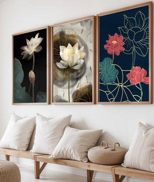 Imágenes Artísticas de Flores de Loto con Detalles en Oro