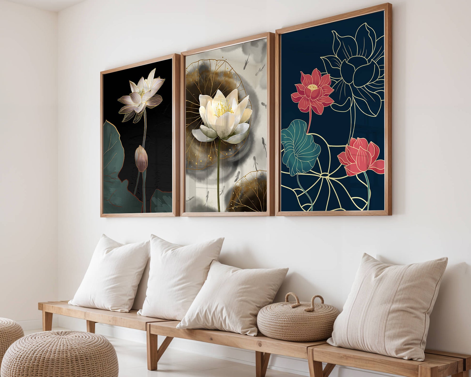 Imágenes Artísticas de Flores de Loto con Detalles en Oro