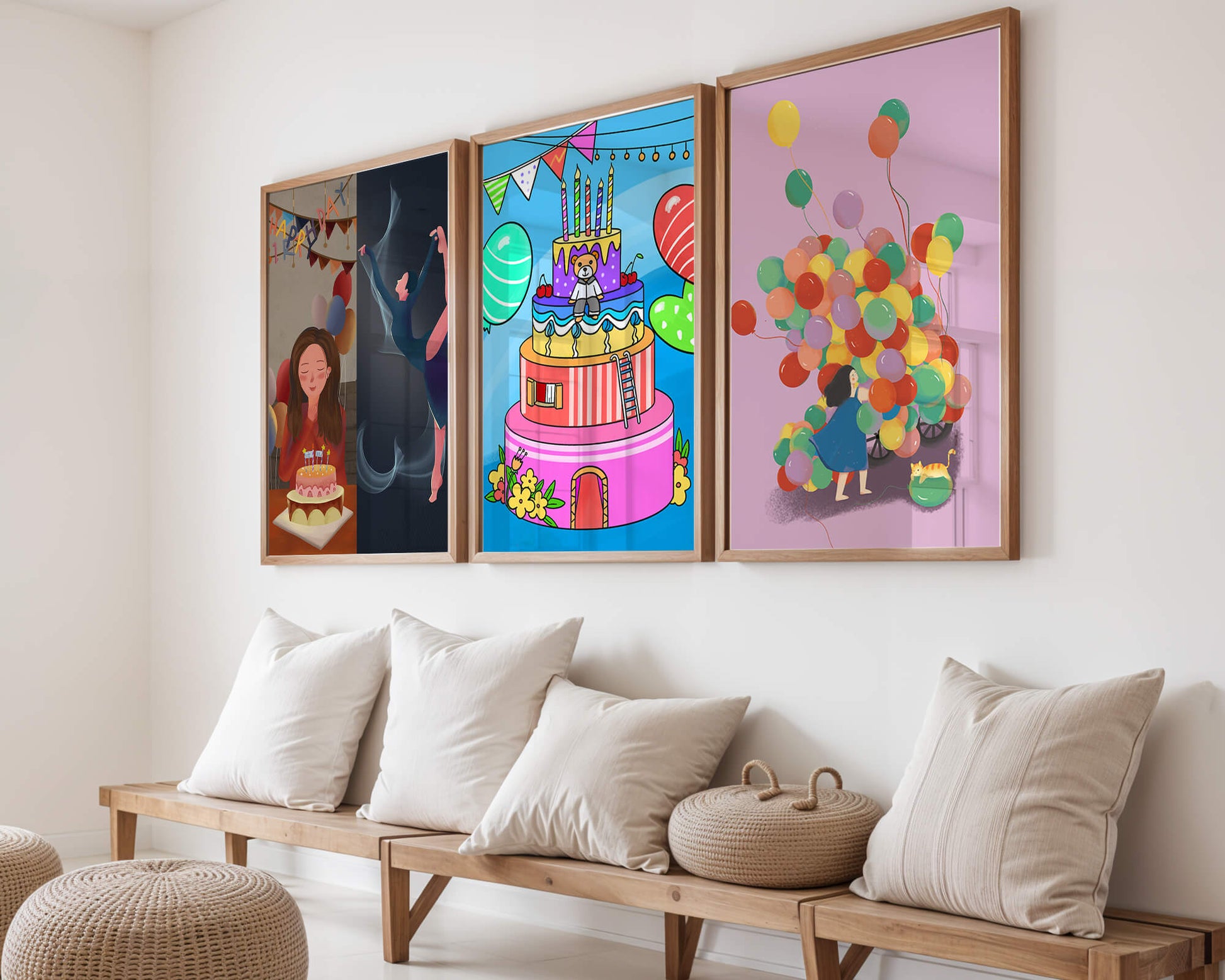 Images de célébration d'anniversaire avec gâteaux et ballons sans cadre