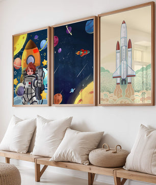 Astronautes et vaisseaux spatiaux dans des illustrations modernes