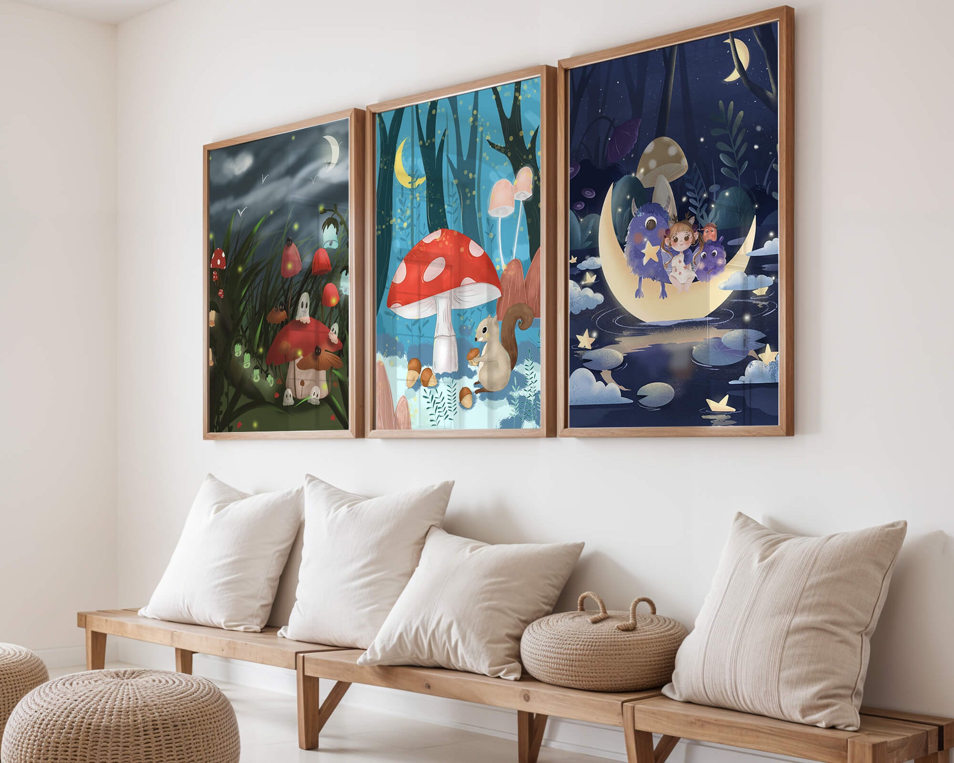 Illustrations de fées avec des champignons dans la forêt