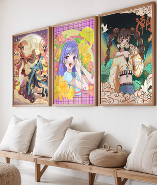 Ensemble d'illustrations d'anime aux designs joyeux et colorés
