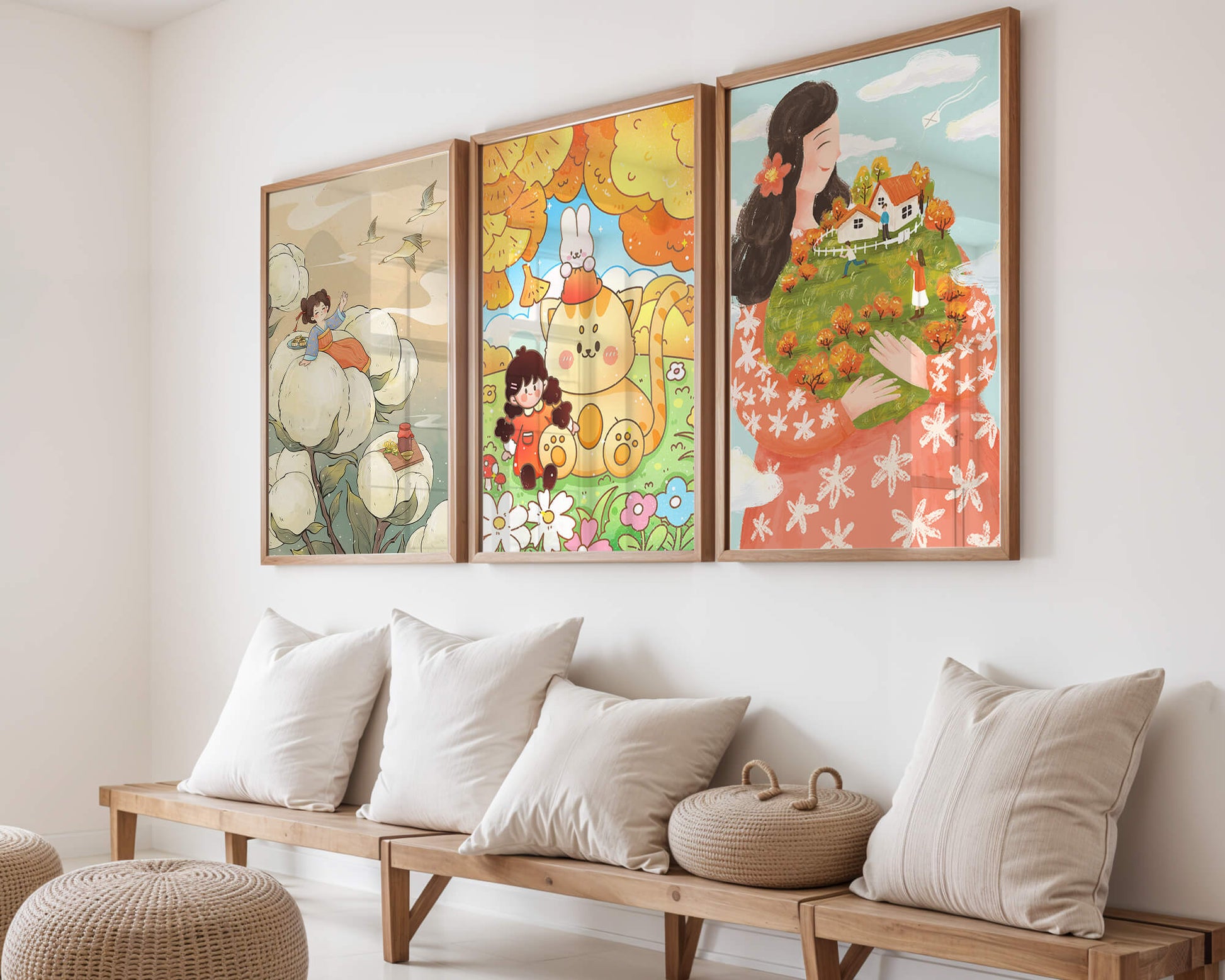 Art coloré pour enfants avec des dessins d'enfants et d'animaux dans des cadres en bois