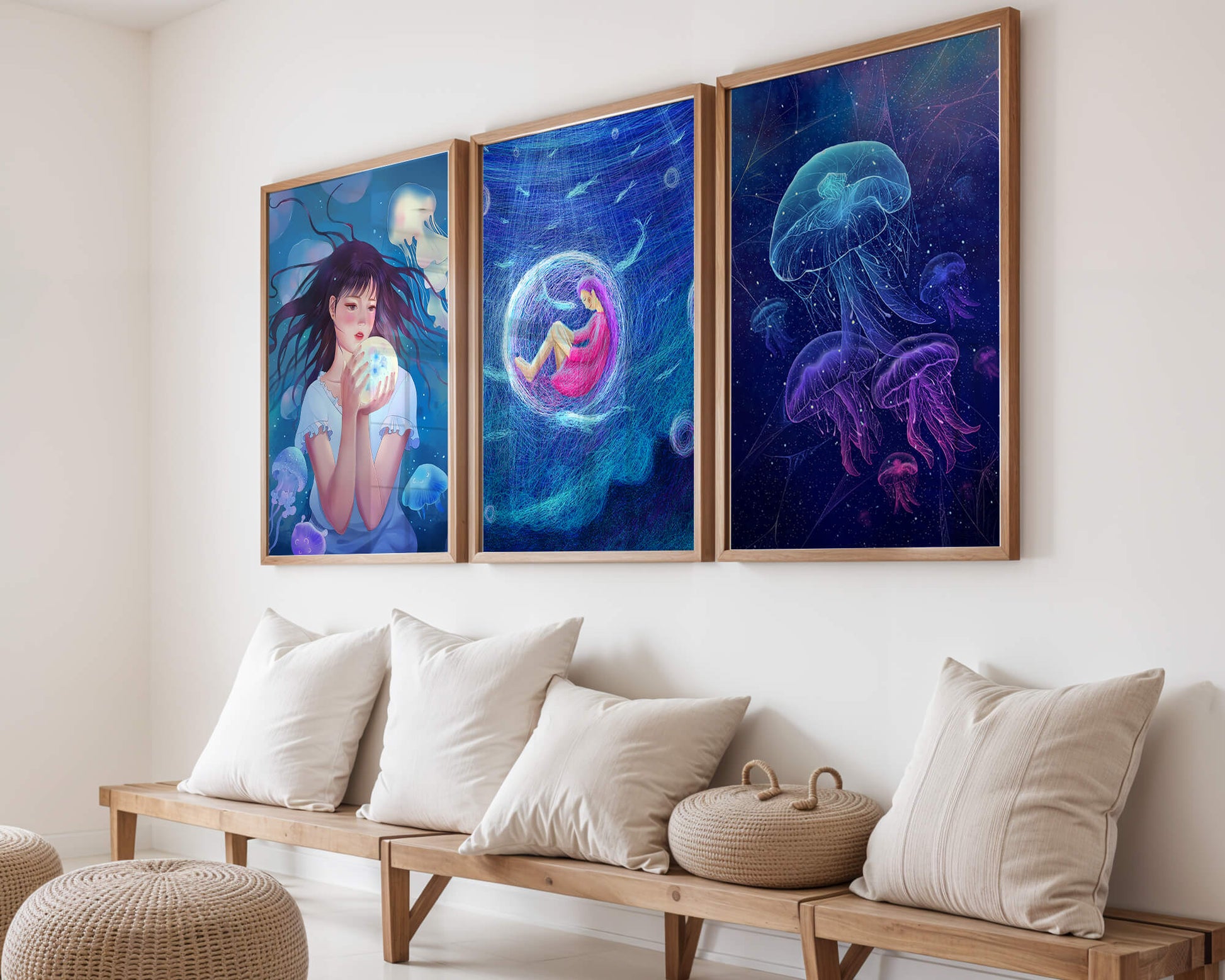 Conjunto de Lienzos con Ilustraciones de Medusas y Personajes