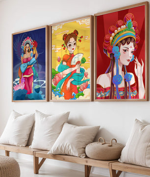 Illustrations de style asiatique avec des femmes en robes traditionnelles
