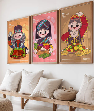 Illustrations culturelles de nourriture dans divers styles ethniques