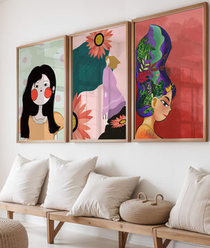 Ensemble de trois œuvres d’art modernes au style coloré