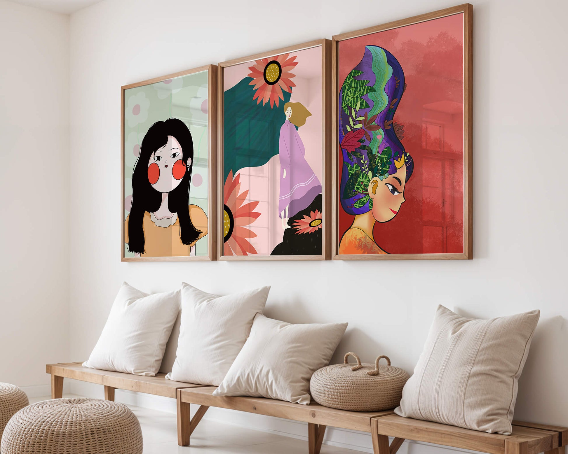 Ensemble de trois œuvres d’art modernes au style coloré