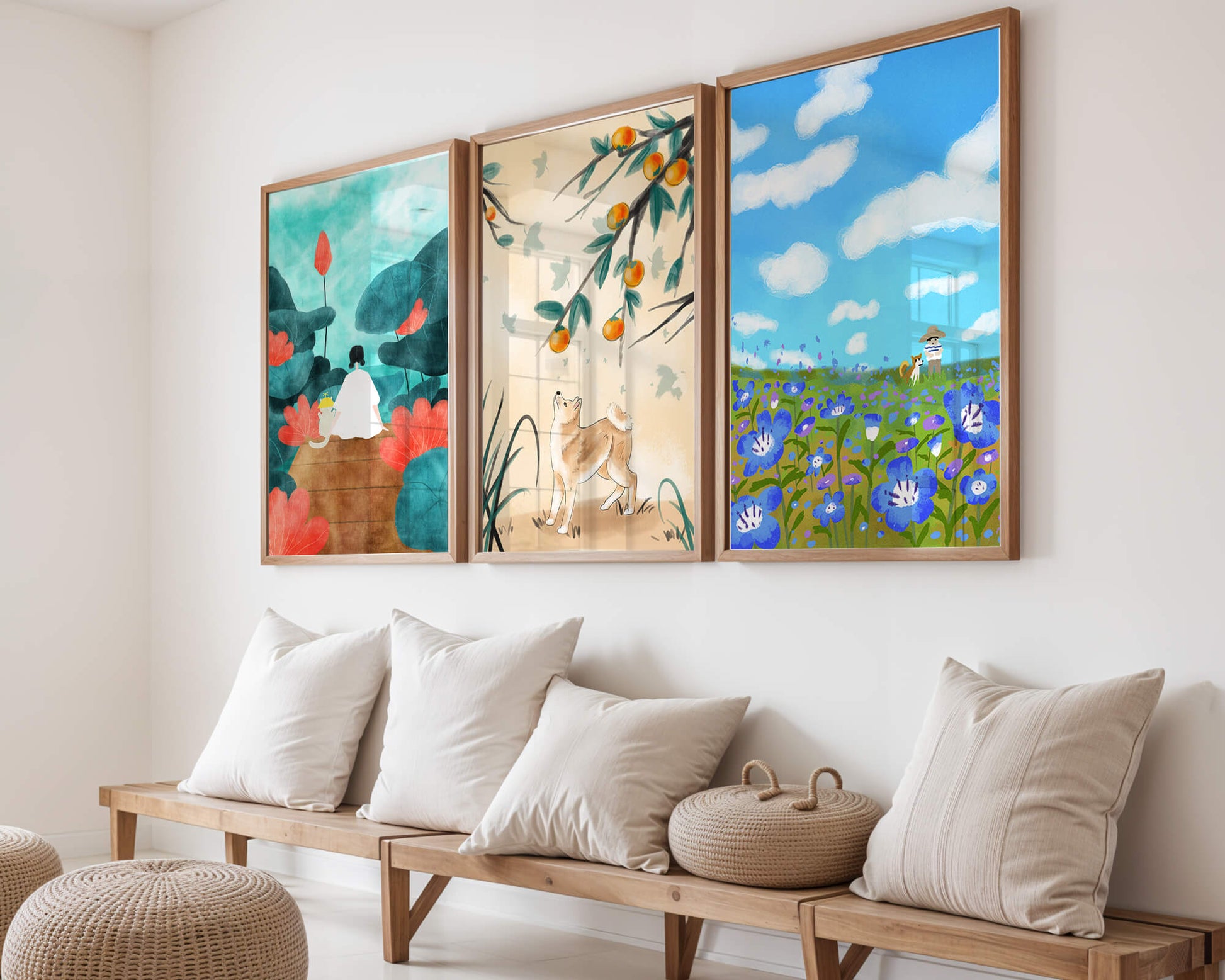 Conjunto de Pinturas Artísticas con Elementos Naturales y Animales