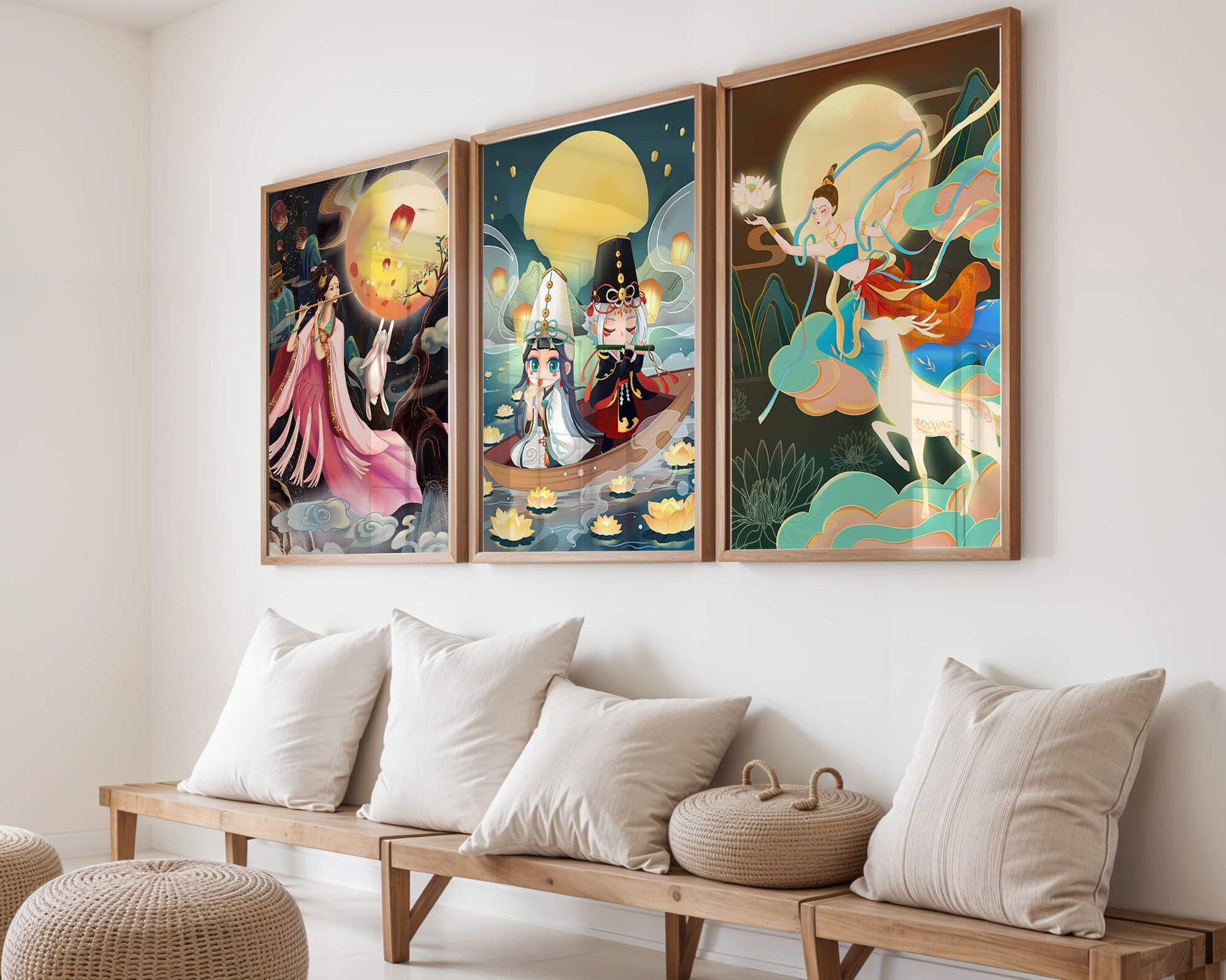 Pinturas De Fantasía Con Luna Llena Y Personajes Mitológicos