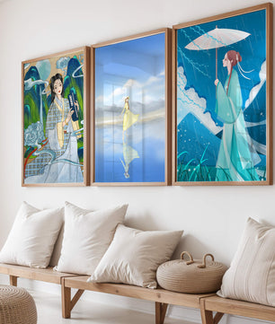 Décoration artistique de style oriental avec trois œuvres