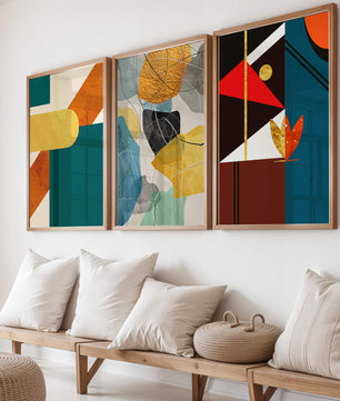 Art abstrait moderne avec des éléments géométriques et des détails dorés