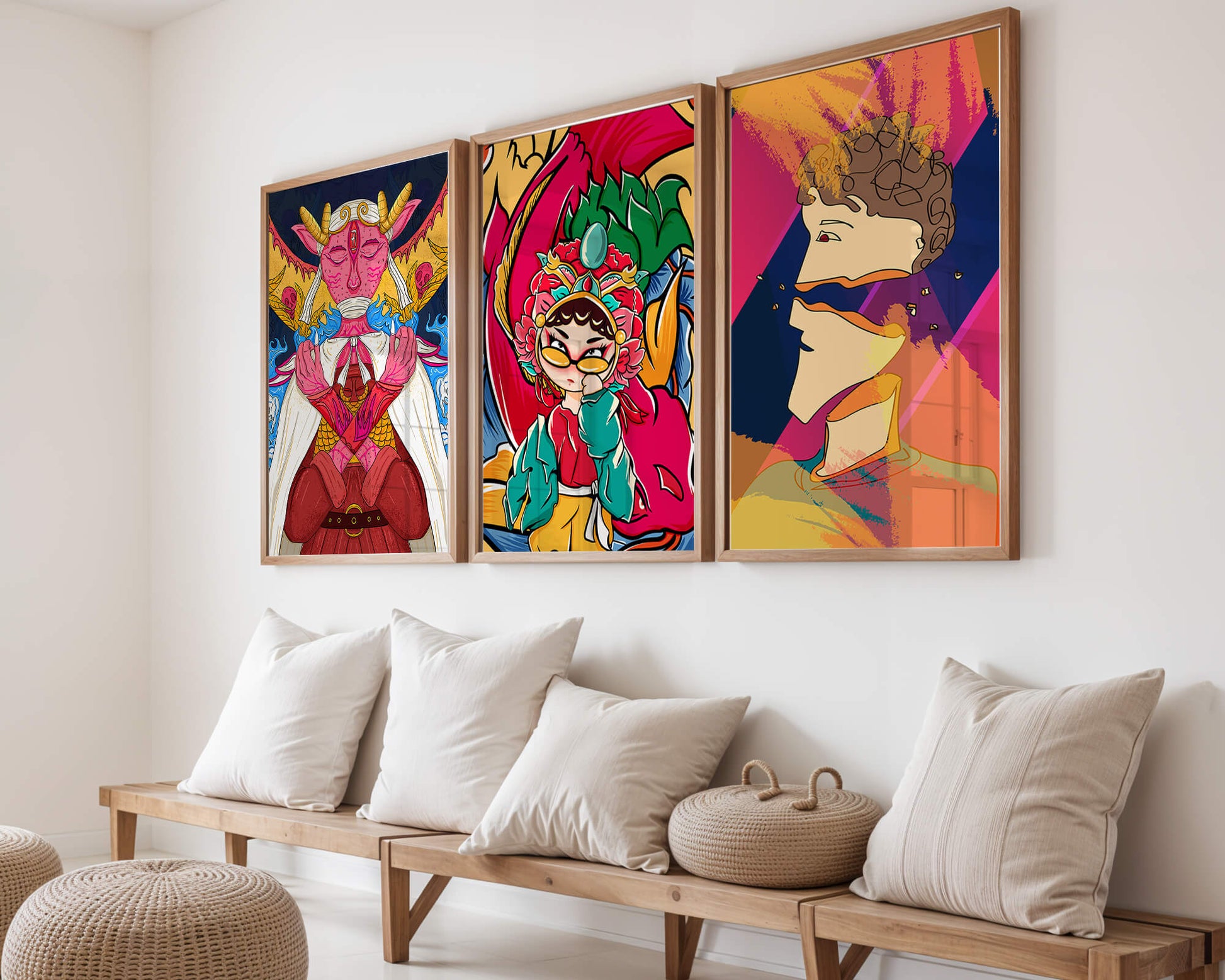 Conjunto de Tres Obras de Arte Pop sin Marco