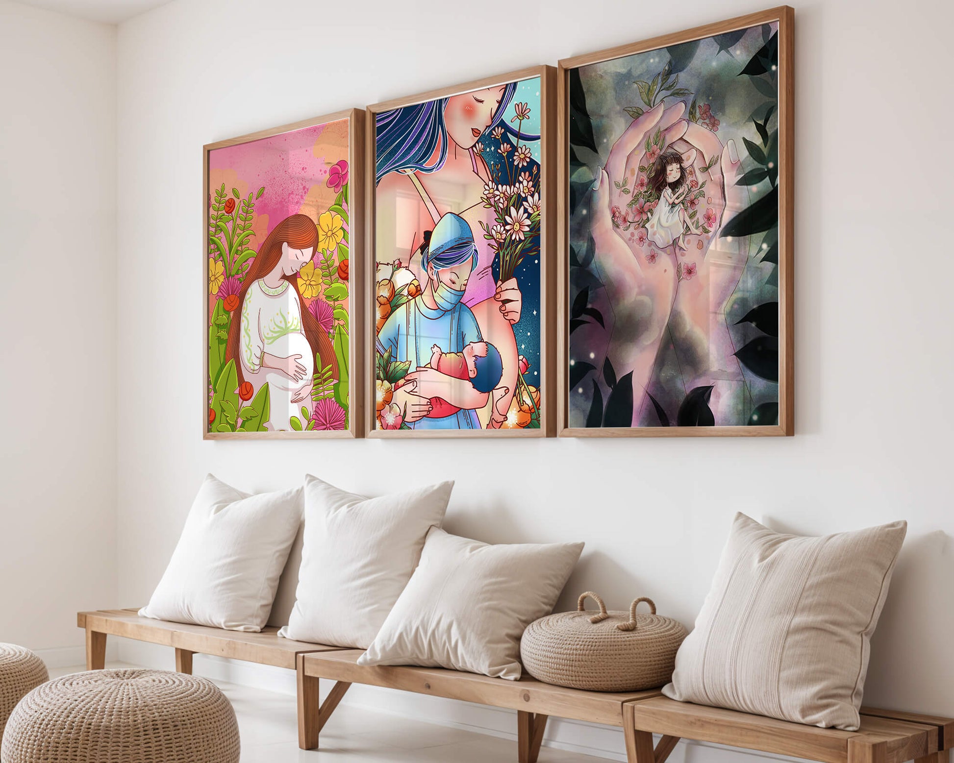 Arte Moderno De Madres Y Naturaleza En Colores Vibrantes