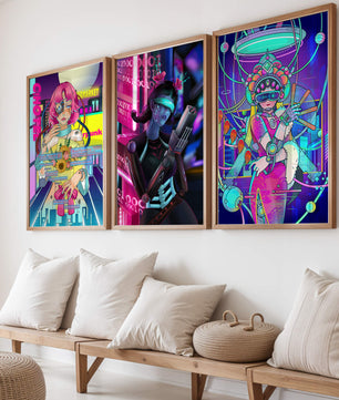 Ensemble d'affiches avec art de style cybernétique