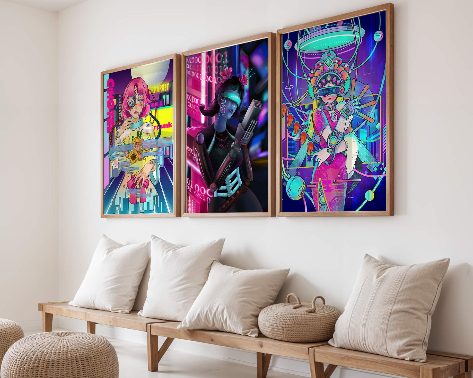 Ensemble d'affiches avec art de style cybernétique