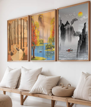 Ensemble de tableaux de paysages naturels scéniques avec art asiatique
