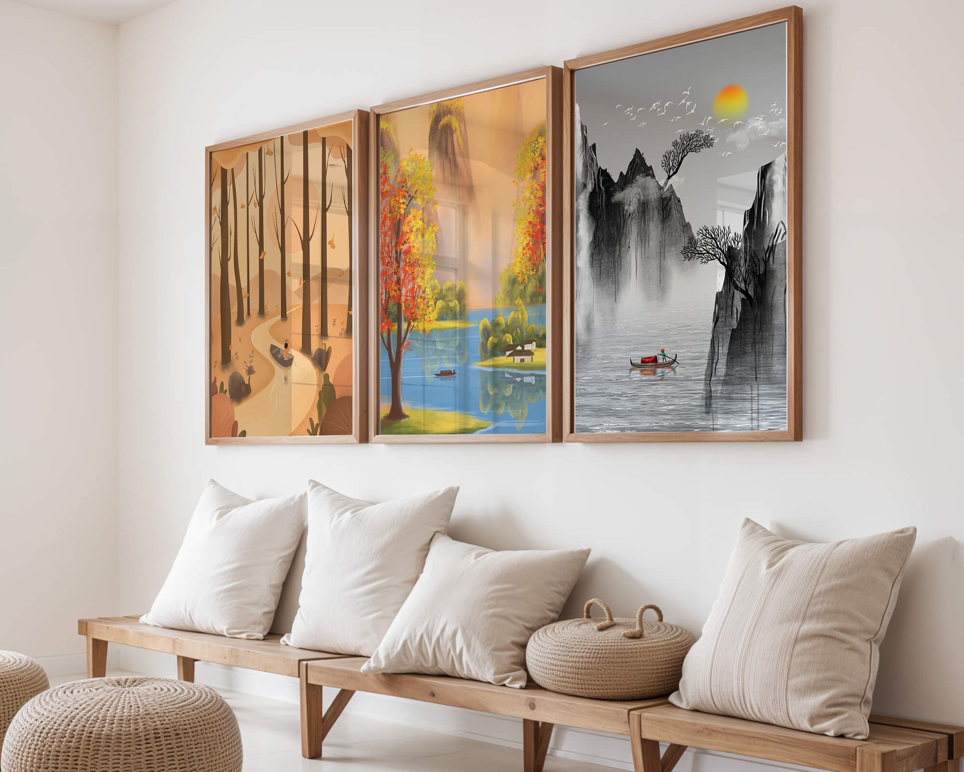 Ensemble de tableaux de paysages naturels scéniques avec art asiatique